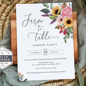 Farm to Table Dinner Party Invitation, Farm Dinner Party Invitation, Digital Dinner Party Invite Farm Fresh Printable Dinner Party Invite W2