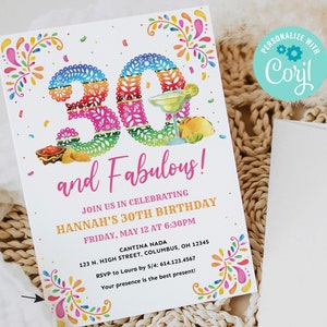 30th Birthday Invitation, 30th Fiesta Birthday Invite, Mexican themed 30th Birthday Invitation, 30 Years, 30 and fabulous, Printable Digital