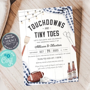 Football Baby Shower Invitation, Tailgate Baby Shower Invite, Coed Baby Shower, Navy Baby Sprinkle Invitation, Touchdowns, Printable DIY