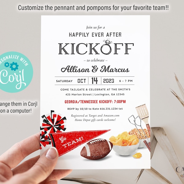 Digital Tailgate Couples Shower Invitation, Football Couples Shower Invite, College Football Engagement Party, Game Day, DIY, Printable