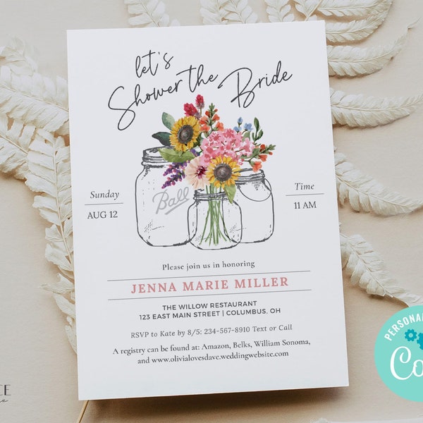 Wildflower Bridal Shower Invitation, Country Bridal Shower Invite, Farmhouse Bridal Shower Invite, Farmhouse Chic, Printable, Corjl, M20, W2