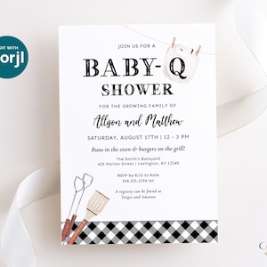 Black and White Baby-Q Shower Invitation, BabyQ BBQ Baby Shower Invitation, Coed Baby Shower Invite, Gender Neutral, Printable DIY, Bib