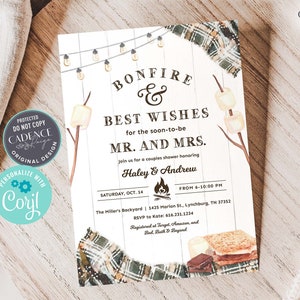 Bonfire Couples Shower Invitation, Cozy Wedding Shower Invite, Rustic Couples Shower, Bonfire Party, s&#39;mores, campfire, DIY Printable, GP