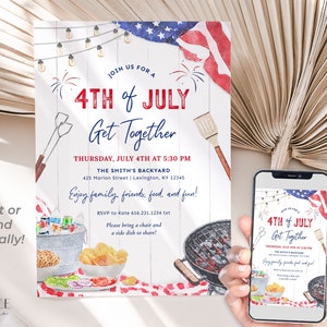 Invitation fête du 4 juillet Invitation fête de quartier 4 juillet Invitation réunion du 4 juillet Invitation pique-nique de quartier DIY envoi numérique