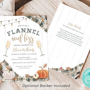 Flannel and Fizz Bridal Shower Invitation, Fall Bridal Shower, Rustic Bridal Shower, Plaid, Woodland, Cozy, Autumn, DIY Printable, Corjl FGP