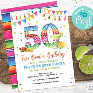 50th Birthday Invitation Fiesta Theme, Taco Bout 50 Invitation, 50th Fiesta Invitation, Mexican Themed, Digital Invite, Printable, Corjl