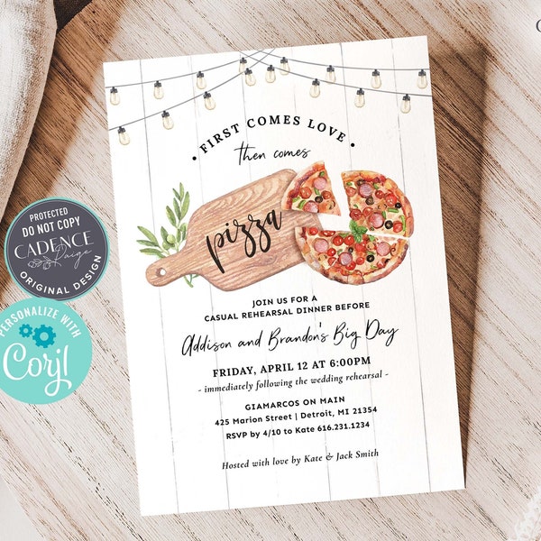 Pizza Rehearsal Dinner Invitation, Casual Rehearsal Dinner Invitation, Italian Rehearsal Dinner Invitation, Pizza & Love, Printable, DIY, P3