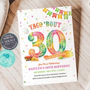 30th Birthday Invitation, 30th Fiesta Birthday Invite, Mexican themed 30th Birthday Invitation, 30 Years, Taco Bout 30, Printable Digital