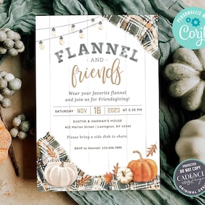 Friendsgiving Invitation, Flannel and Friends Invitation, Fun Thanksgiving Invite, Friends Casual Thanksgiving, Digital Printable Corjl FGP