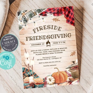 Friendsgiving Invitation, Flannel and Friends Invite, Fall Bonfire Invitation, Casual Thanksgiving, Fireside Fun, Digital Printable Corjl MX
