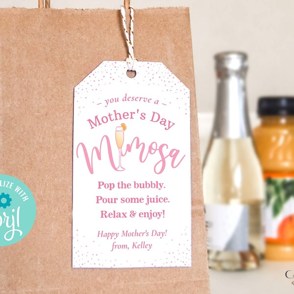 Mimosa Mother's Day Gift Tag, Mothers Day Mom-osa Gift for friends Mother's Day Favor Tags with Mimosa theme Gift Tag, Printable Custom DIY