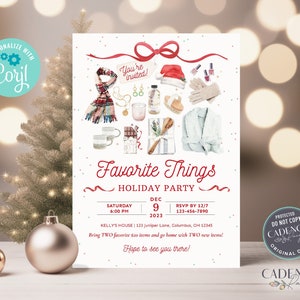 Favorite Things Holiday Party Invitation, Christmas Gift Exchange Invitation, Girls Night Holiday Party Invite, Gift Swap, Printable, Corjl