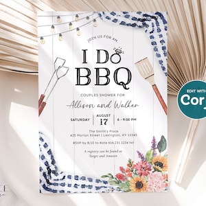 I Do BBQ Invitation, Navy I Do BBQ Couples Shower Invitation, bbq rehearsal dinner invitation, Navy Gingham, Coed, Send Digitally, DIY, NQ2