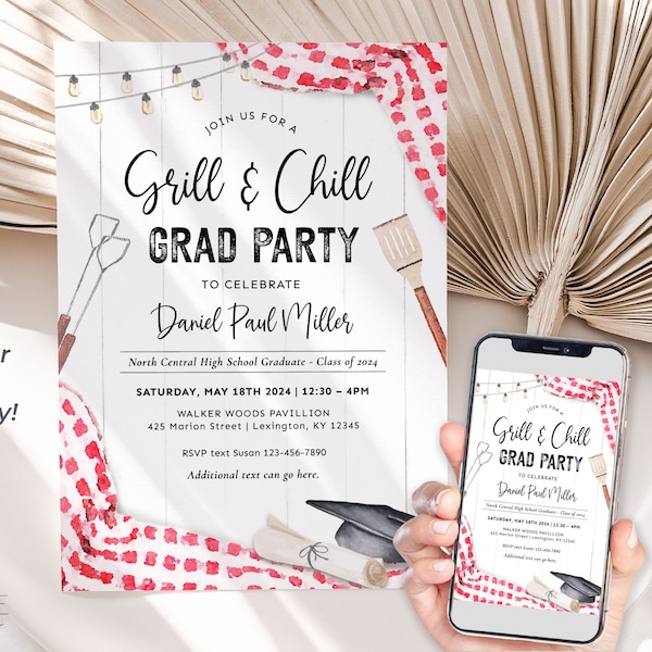 Grill and Chill Graduation Party Invitation for BBQ Grad Party Invite Template for College Graduation Party Invite Grill Out Send Digitally