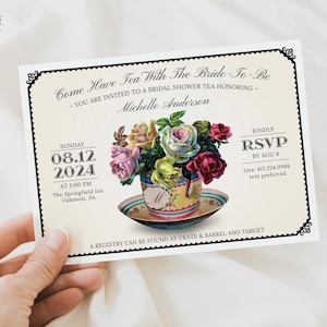 Bridal Shower Tea Invitation, Bridal Tea Party Invite, High Tea Invitation, Vintage Tea Party Invite, Printable Invite, Corjl, Instant, DIY
