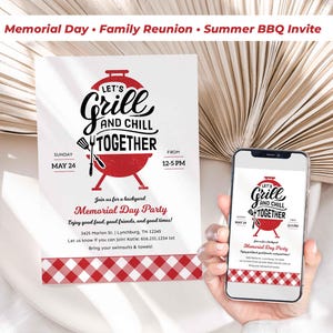 Memorial Day BBQ Invitation Template | Summer Cookout Invite | Family Reunion Picnic Invite | Backyard BBQ Party | Grill and Chill | Corjl