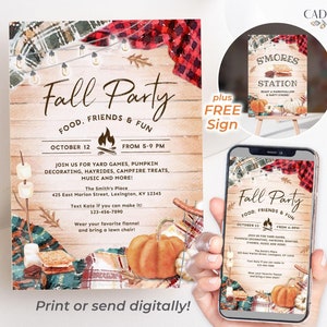 Faire-part de fête d'automne, fête d'automne, fête de quartier d'automne, fête communautaire, invitation pique-nique d'automne, feu de joie, imprimable DIY, MX