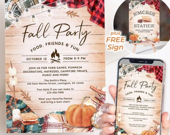 Fall Harvest Party Invitation: Bonfire, Picnic, Community Event (DIY Printable)