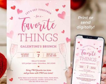 Valentines Day Brunch Invitation, Favorite Things Brunch Invite, Galentine's Party Invite, Mimosas, Printable Template Instant Download, VD