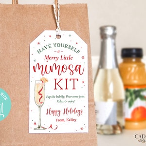 Etichetta regalo per le feste con champagne, etichetta regalo per kit mimosa, regalo unico per amici, regalo divertente per vicini, etichetta per bomboniere spumante, personalizzabile fai da te MODIFICABILE, Corjl