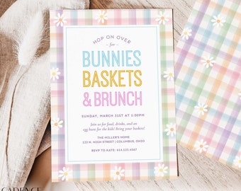 Gingham Easter Invitation, Spring Plaid Invite for Easter Brunch and Egg Hunt Invitation Baskets and Brunch Easter Egg Hunt Invite Digital