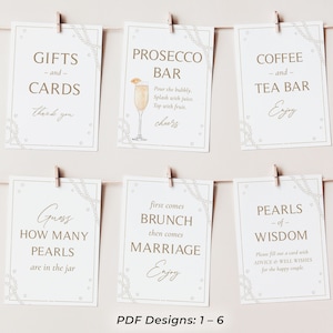 Pearls and Prosecco Bridal Shower Decoration Signs for Bridal Shower with Prosecco and Pearls Signs Decor, Printable PDF Signs with pearls