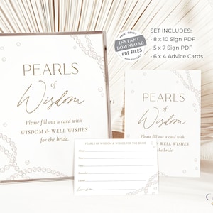 Pearls and Prosecco Shower Decorations for Bridal Shower with Pearls and Prosecco theme Advice Cards and Pearls of Wisdom Printable PDF