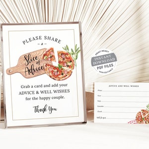 Rat und Wunsch Karten und Schild für italienische Brautparty Pizza Themen Rat und Wünsche Schilder Pizza Paare Duschkarten, druckbare PDFs
