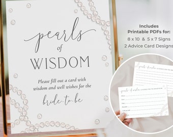 Pearls and Prosecco Advice Cards, Pearls of Wisdom Sign, Advice & Wishes Sign, Bridal Shower Advice Cards, Brunch and Bubbly, Printable PDFs