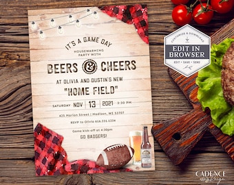 Football Housewarming Party Invitation, Football Party Invite, Football Viewing Party, New Home Invite, Game Day Party, Printable, Corjl