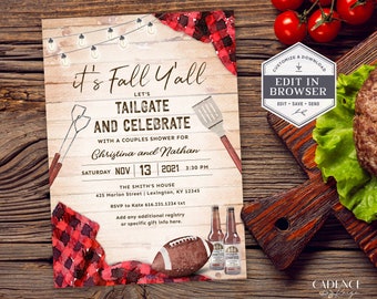 Tailgate and Celebrate Invite, Football Party Invitation, Tailgate Couple's Shower Invite, Tailgate Invite, Football, DIY, Printable, Corjl