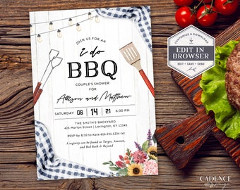 Navy I Do BBQ Invitation, BBQ Couples Shower Invitation, bbq rehearsal dinner invitation, Blue Couple's Shower Invite, Printable, NQ2