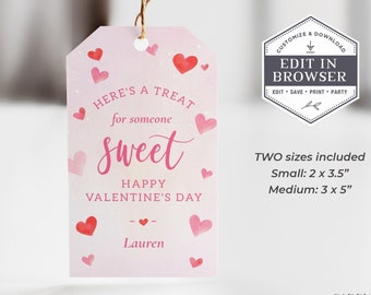 Valentine's Gift Tag, Printable Valentine's Gift Tag, Valentine Treat Tags, Print at home, Editable, Customizable, DIY, EDITABLE, Corjl, VD