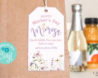 Mothers Day Mimosa Gift Tag, Cheers Mother's Day Mom-osa Gift