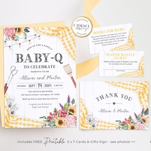 Invito Baby-Q giallo, invito per baby shower con barbecue, invito per baby shower gender-neutral, baby shower in giardino, stampabile, fai da te BQY