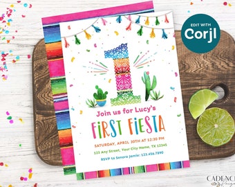 First Birthday Party Invitation for First Fiesta Invitation for 1st Birthday Fiesta Themed Birthday Invite to Send Digitally DIY Printable