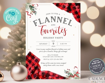 Favorite Things Party Invitation, Flannel and Favorites Invite, Holiday Gift Exchange Invite, Favorite Things Brunch, Printable, Corjl, BP