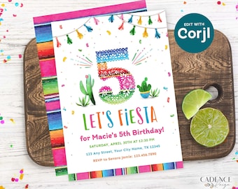 5th Birthday Party Invitation for 5th Birthday Fiesta Birthday Invite for five year old Birthday Invitation to Send Digitally DIY Printable