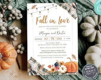 Fall Bridal Shower Invitation, Fall Harvest Couple's Shower Invite, Autumn Wedding Shower, Fall in Love Invitation, DIY Printable, Corjl FGP