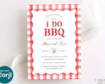 I Do BBQ Invitation, BBQ Couples Shower Invite, Backyard bbq Wedding Shower Invite, Wavy Edge, Retro BBQ Invite, Digital, Printable, Wave