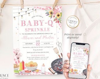Baby-Q Sprinkle Invitation, Pink Baby Sprinkle Invitation, BabyQ Baby Sprinkle Invite, BBQ Baby Girl Sprinkle, Digital DIY BQP