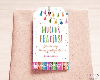 Étiquettes de faveur Fiesta, fête d'anniversaire mexicaine Merci, première étiquette de faveur Fiesta, étiquette de faveur trois esta, étiquette de faveur d'anniversaire, imprimable, Serape