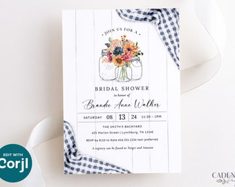 Bridal Shower Picnic Invitation, BBQ Bridal Shower Invitation, Navy and Burgundy Bridal Shower Invitation, Sunflower Bridal, Printable, W2