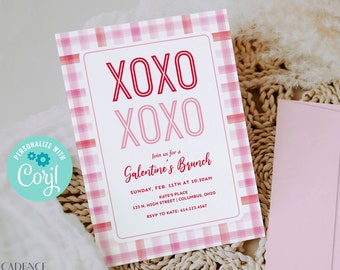 Valentine's Day Invitation, XOXO Valentine's Party Invite, Galentine's Day Brunch, Hugs and Kisses, Send Digitally, Printable Template, VD