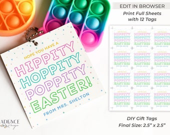 Easter Pop It Tags, Printable Easter Tags for kids, Easter Gift Tags for Pop Its, Fidget Toy Cards, Happy Easter, Personalize, DIY, EDITABLE