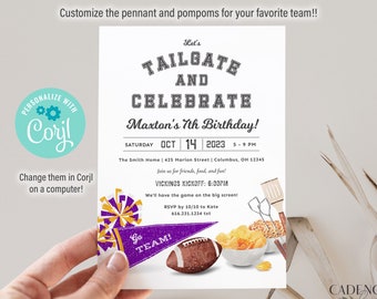 Football Birthday Party Invitation, Tailgate and Celebrate, Kids Football Party Invitation, Football Team, Fall Birthday, Printable, DIY