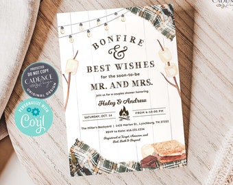 Bonfire Couples Shower Invitation, Cozy Wedding Shower Invite, Rustic Couples Shower, Bonfire Party, s'mores, campfire, DIY Printable, GP