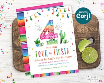 4th Birthday Fiesta Invitation: Serape & Picado Design (Digital Printable)