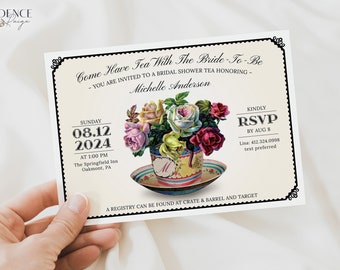 Bridal Shower Tea Invitation, Bridal Tea Party Invite, High Tea Invitation, Vintage Tea Party Invite, Printable Invite, Corjl, Instant, DIY