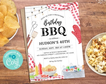 Birthday BBQ Invitation, Digital Birthday Backyard BBQ Party Invitation, Summer Birthday Party, Birthday Cookout, 40, 50, 60, DIY, Printable